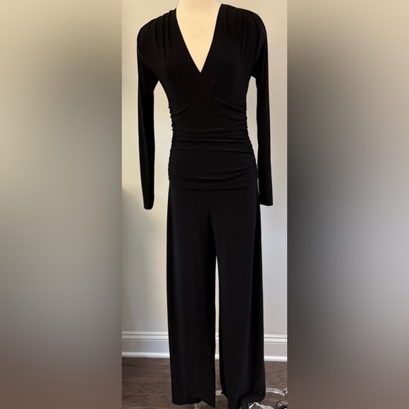 Norma Kamali Women's V Neck Longsleeve Shirred Waist Jumpsuit - Picture 10 of 16